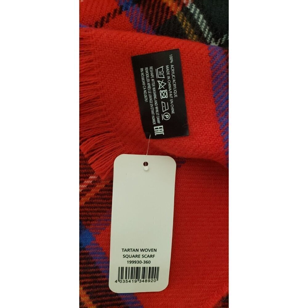 NEW GLORIA RINALDI TARTAN RED WOVEN SQUARE SCARF WRAP